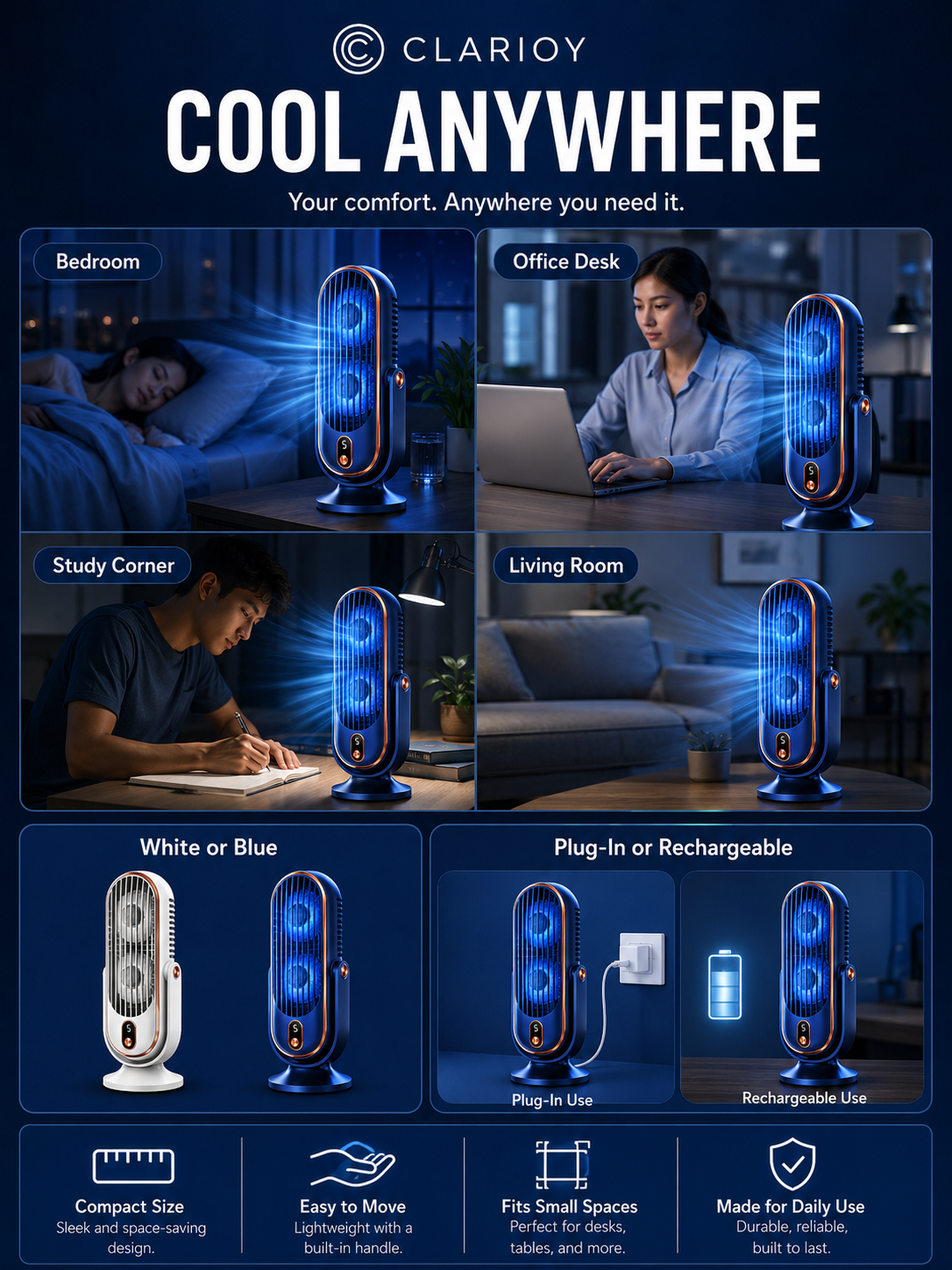 🥳2026 HOT SALE🥳💞50K+ SOLD!💨🌙 50% OFF! Portable Table Fan – 5 speeds, ultra‑quiet, gentle breeze. Perfect for bedroom or office. Stay cool without noise! 😴✨