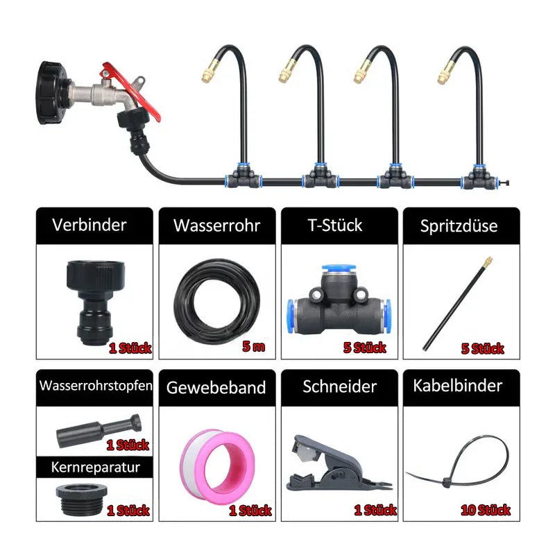 Clarioy water spray nozzle kit with hose, connectors, T-fittings, and accessories for home use