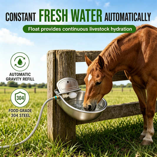 ⏳🔥LIMITED-TIME 50% OFF! ⏰🐄 Automatic 304 Stainless Steel Drinking Bowl with Float and Drain Hole for Cattle Horses Sheep and Dogs 🤖
