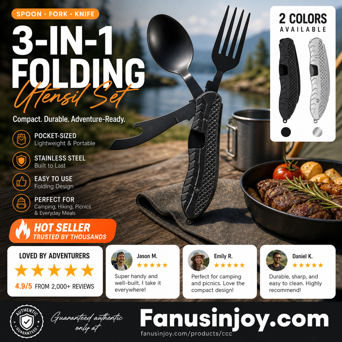 🍴Must-have for outdoor trips 🥄4-In-1 Outdoor Folding Multifunctional Tableware