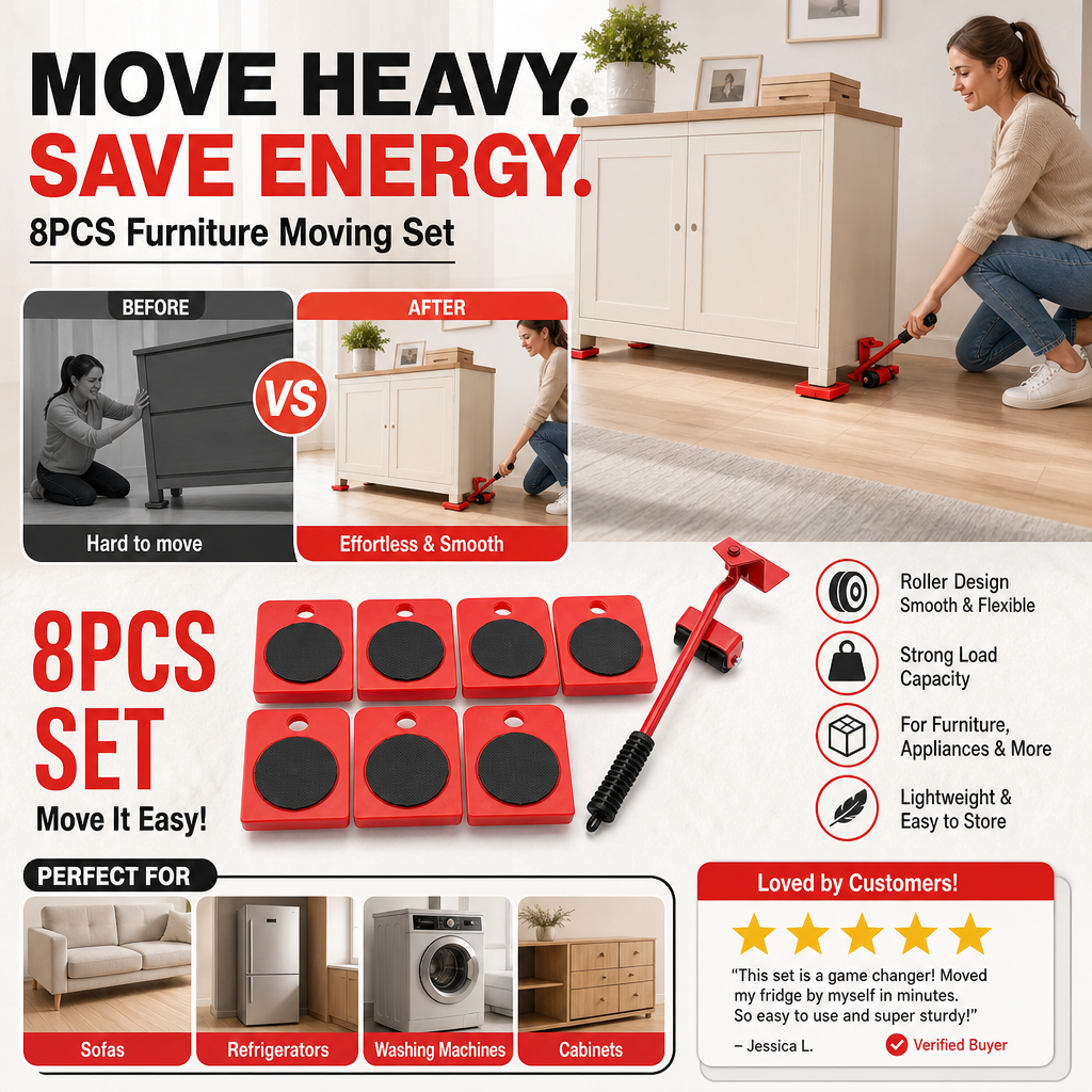 🛋️ Clearance 50% Off ✨ Furniture Moving System — Lift & Slide, 360° Rotation 🏠