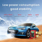 Clarioy auto tool, battery disconnect switch with low power consumption, blue car, snowy mountain background.