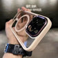 Clear protective iPhone case with MagSafe ring and camera cutouts, held in hand, clarioy store
