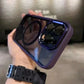 Purple transparent iPhone case with camera lens protection held in hand, clarioy electronics accessory