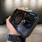 Hand holding a clear MagSafe iPhone case with camera lens protection, clarioy electronics accessory
