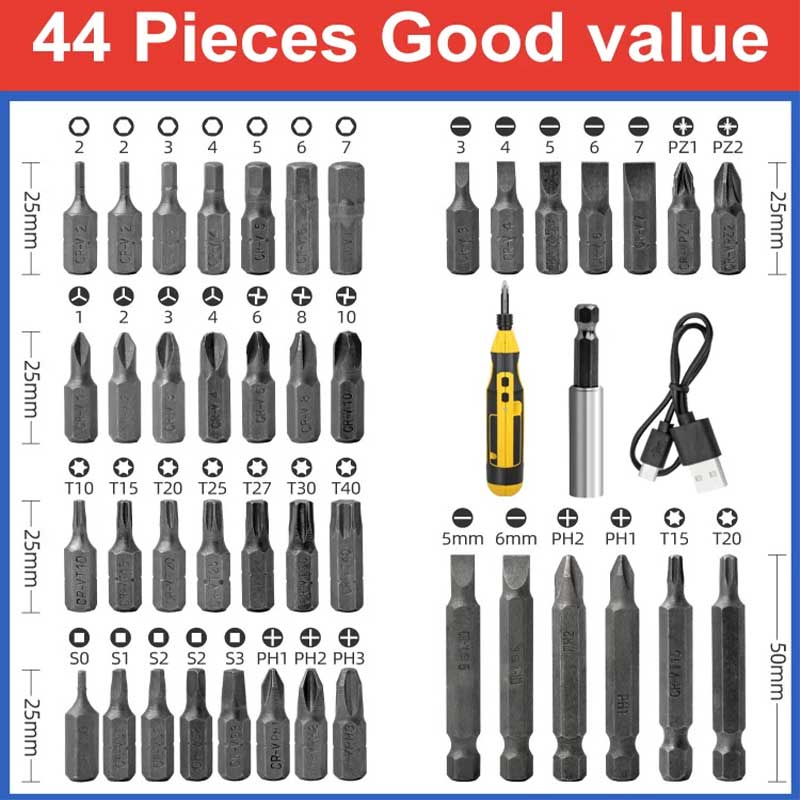 44-Piece Electric Screwdriver Set with Storage Box