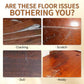 Damaged wood flooring showing cracking, scratches, dullness, and moldy spots, home maintenance issue