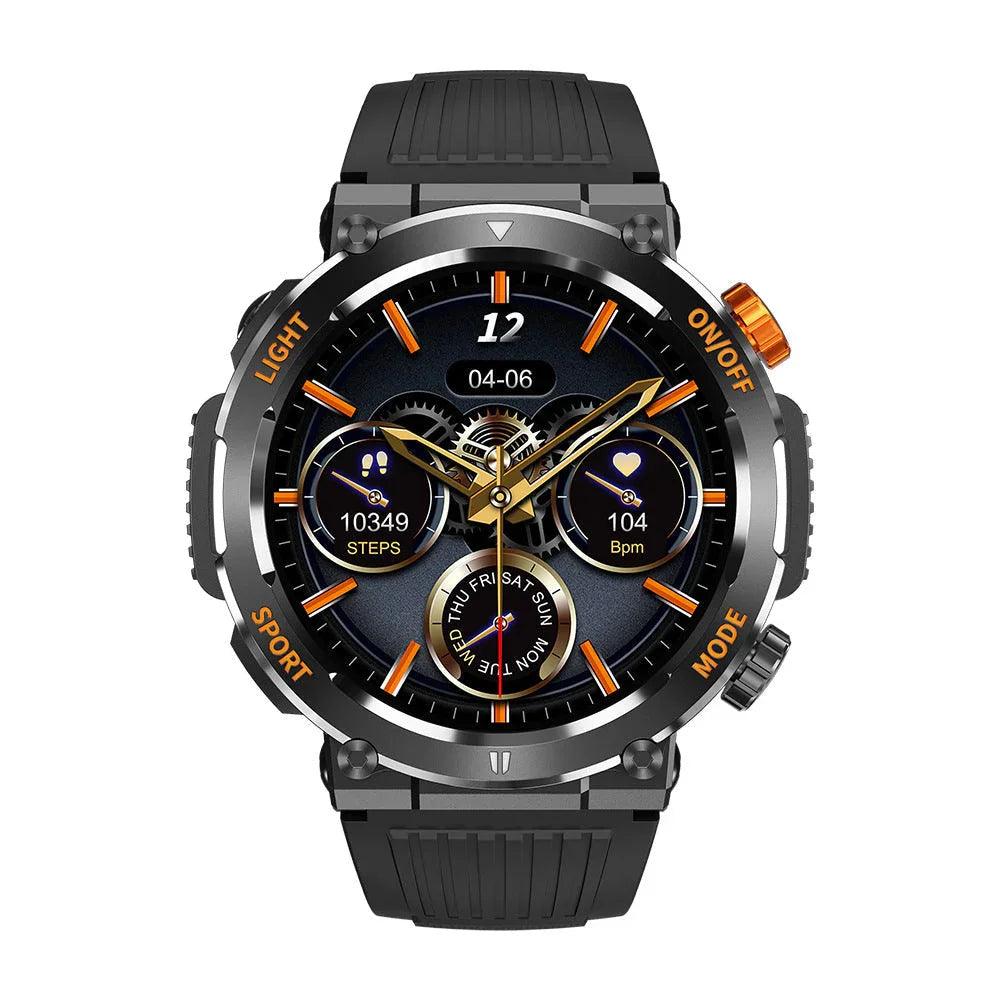 Black digital smart watch with fitness tracker, heart rate, and step counter on clarioy