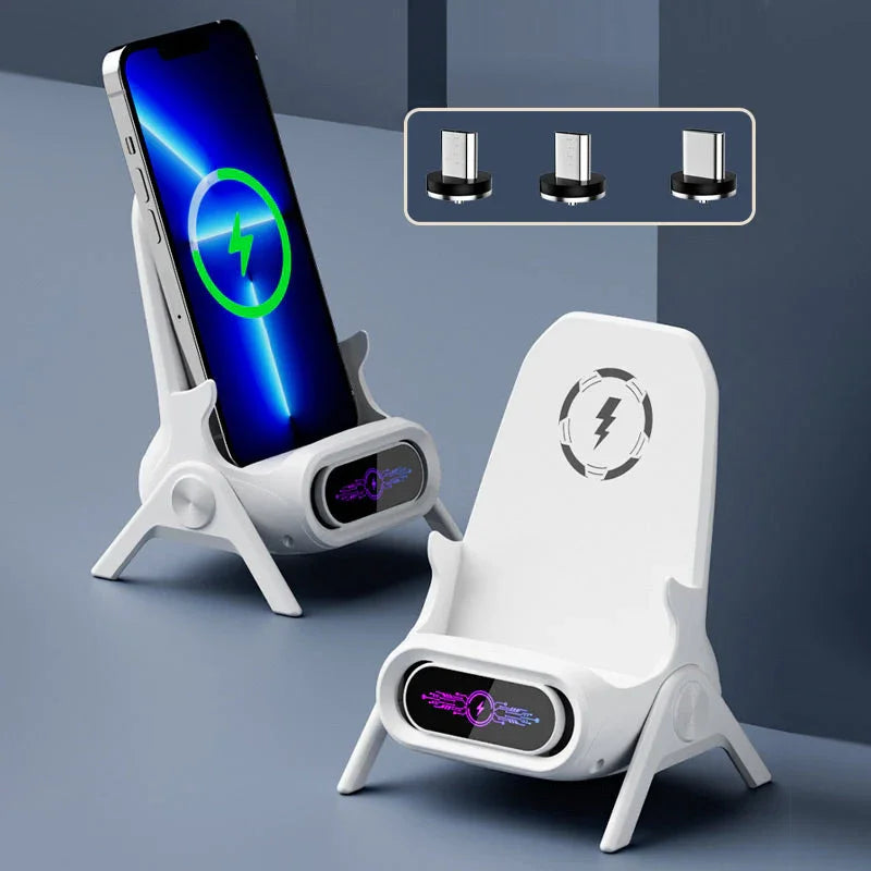 Clarioy wireless charging stand for iPhone with magnetic LED display and three charging adapters