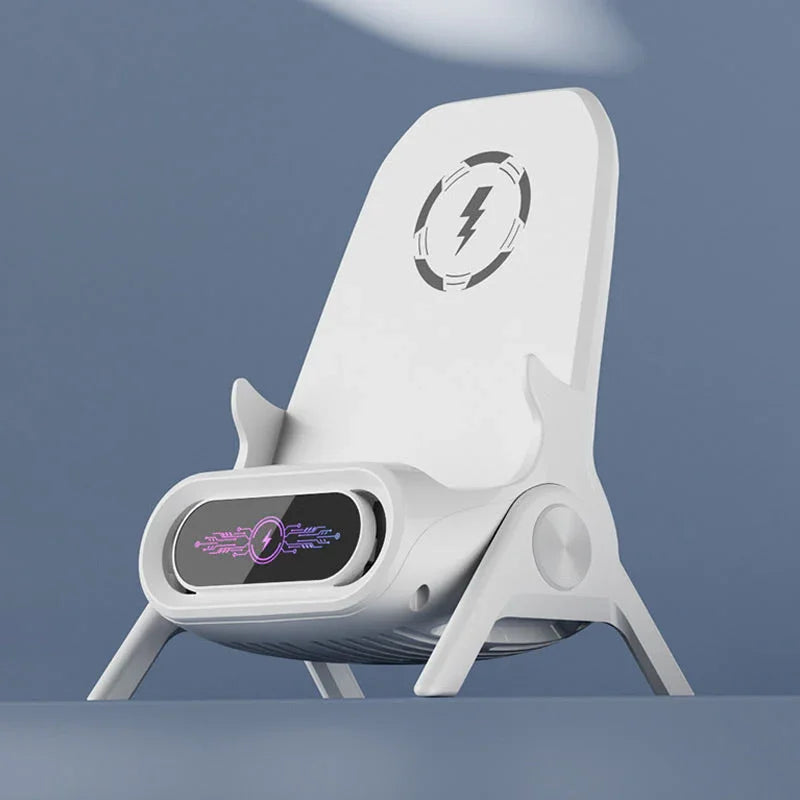 Modern white wireless device charging stand with sleek design, clarioy electronics accessory