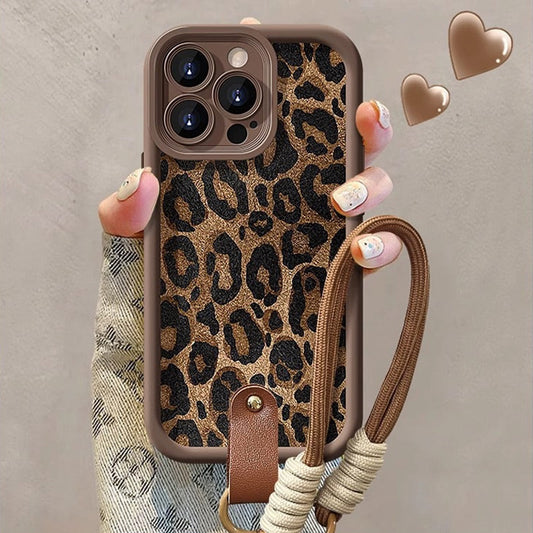 Leopard Print Case for iPhone with Lanyard - clarioy