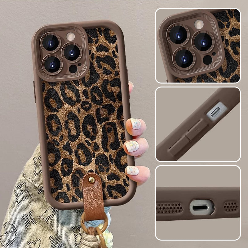 Leopard Print Case for iPhone with Lanyard