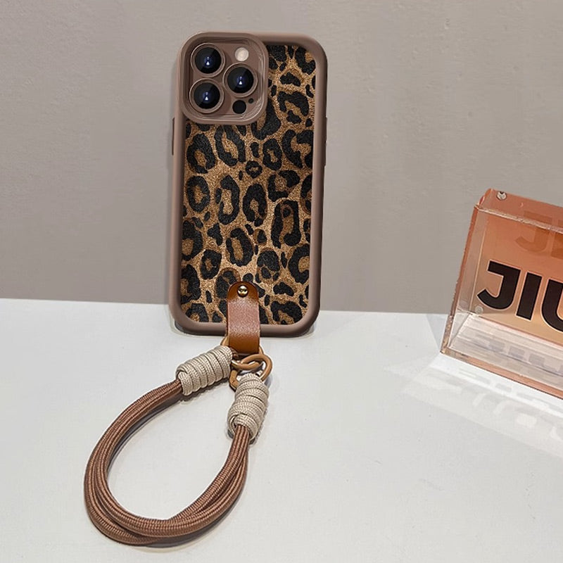 Leopard Print Case for iPhone with Lanyard