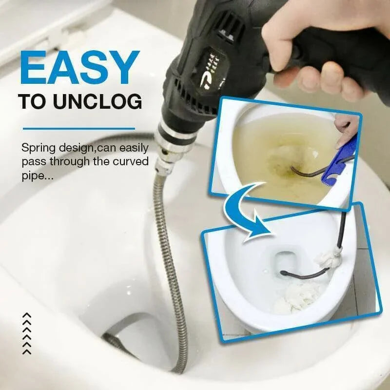 Electric drain auger unclogging a toilet, demonstrating easy pipe cleaning tool from clarioy.