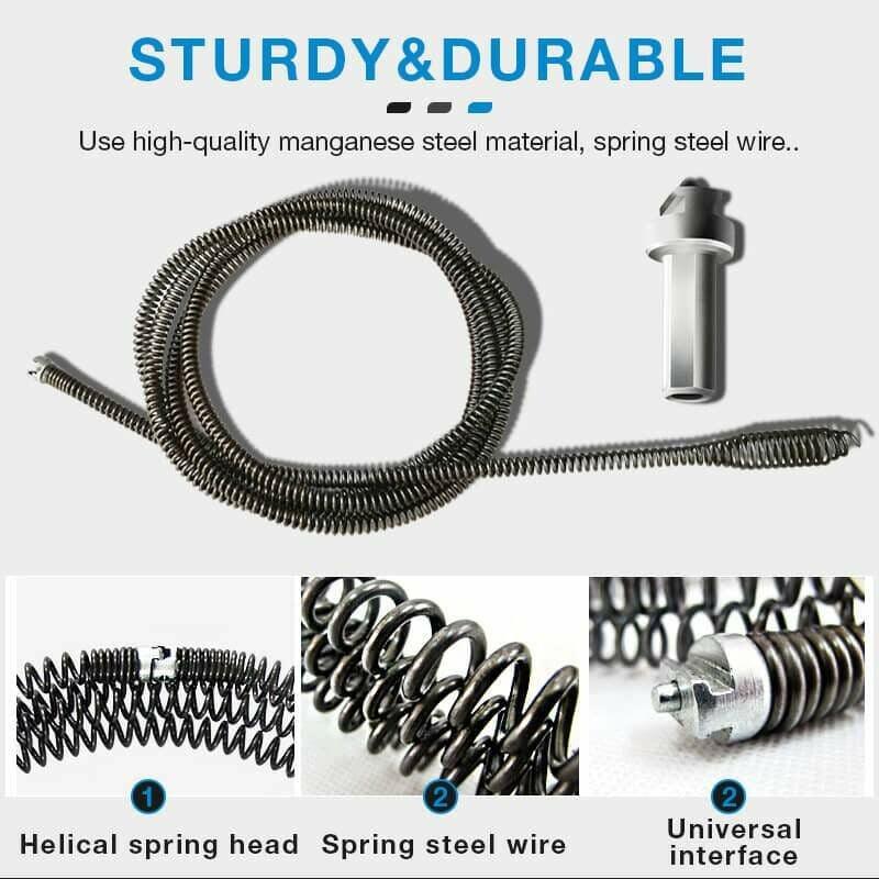 Sturdy manganese steel spring steel wire drain auger with universal interface, clarioy auto tool