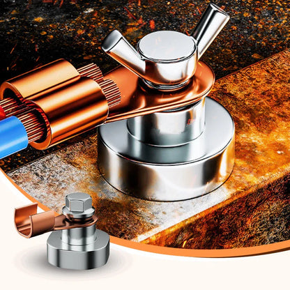 Heavy-duty metal grounding clamp for auto tools by clarioy, shown securing copper wires on a workshop surface.