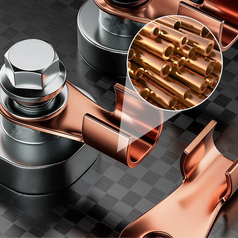 Close-up of premium copper auto connector with cross-section detail, clarioy auto tool
