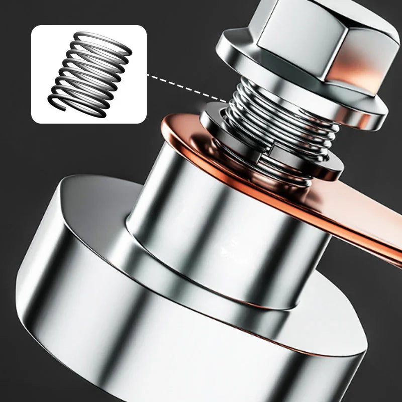 Close-up of a metal bolt, nut, and spring with wrench, premium auto tool from clarioy