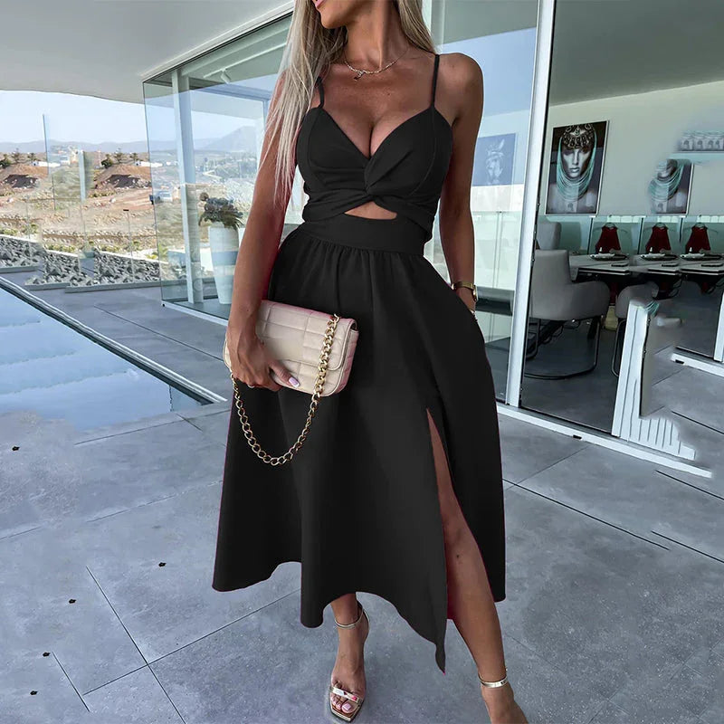 👗Summer New💕Women’s Spaghetti Straps High Slit Dress | Adjustable Spaghetti Straps | Side Thigh Split