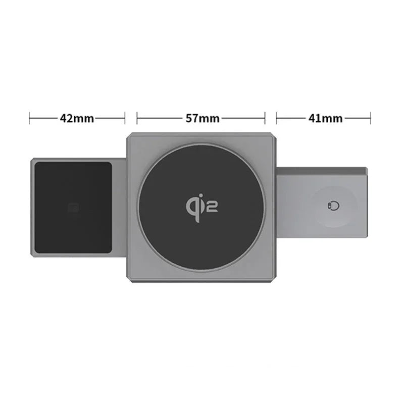 Qi2 wireless charging pad with measurements, modern electronic accessory at clarioy