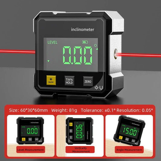 📐4-Side Magnetic Digital Angle Gauge with Laser