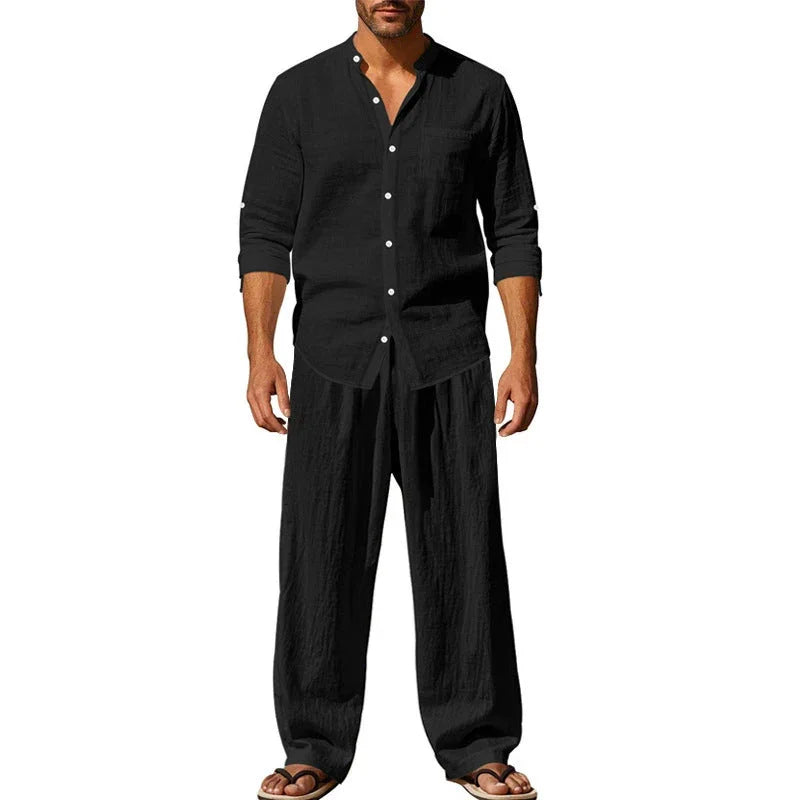 👔 Men’s Shirt & Pants Set – Casual, Breathable Linen, Relaxed Fit ✨