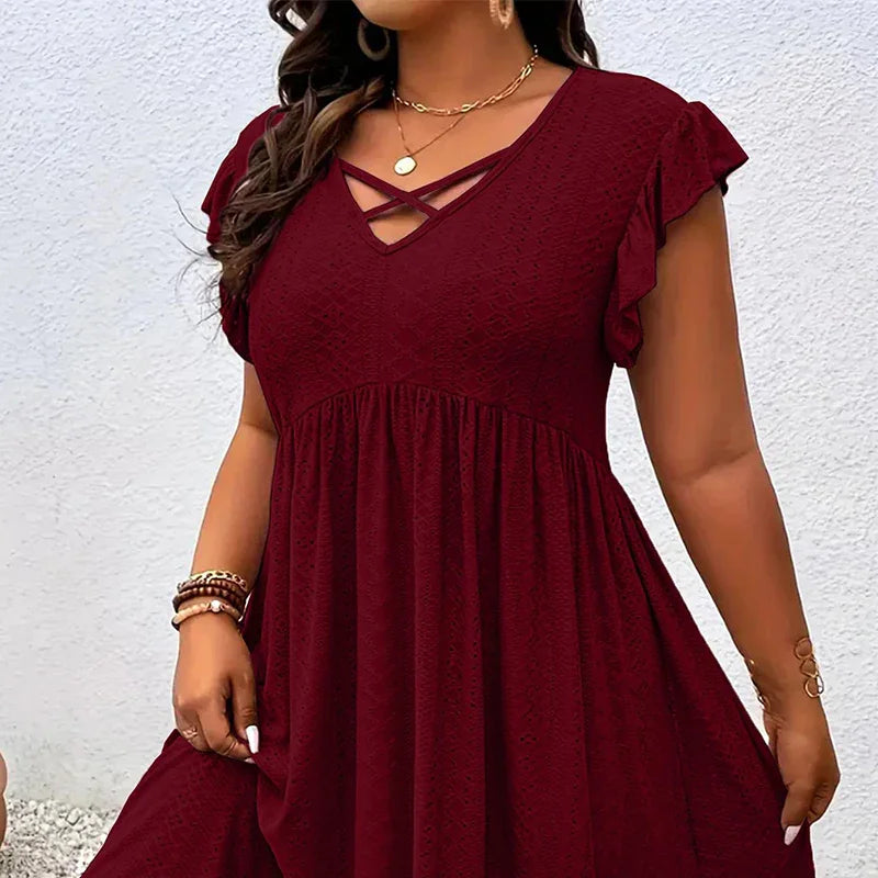 ⏰🔥LIMITED TIME 50% OFF! 👗 Women’s V-Neck Ruffle Trim Dress – Flattering Fit, Soft Fabric & Perfect for Any Event ✨🌸