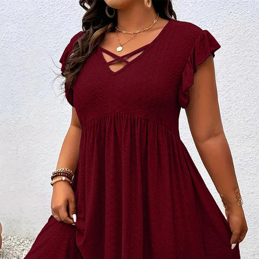 ⏰🔥LIMITED TIME 50% OFF! 👗 Women’s V-Neck Ruffle Trim Dress – Flattering Fit, Soft Fabric & Perfect for Any Event ✨🌸