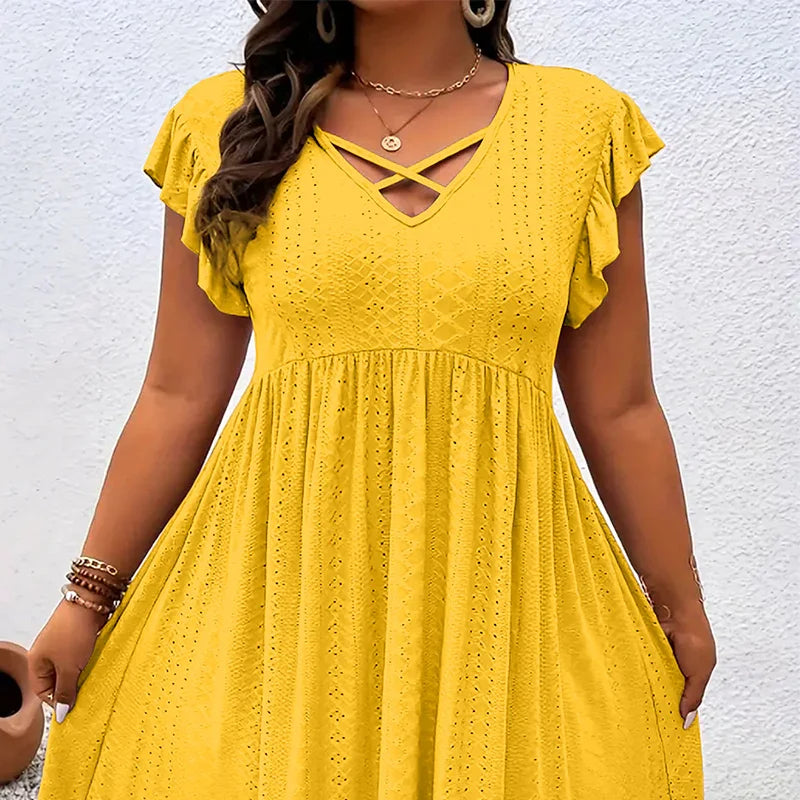 ⏰🔥LIMITED TIME 50% OFF! 👗 Women’s V-Neck Ruffle Trim Dress – Flattering Fit, Soft Fabric & Perfect for Any Event ✨🌸