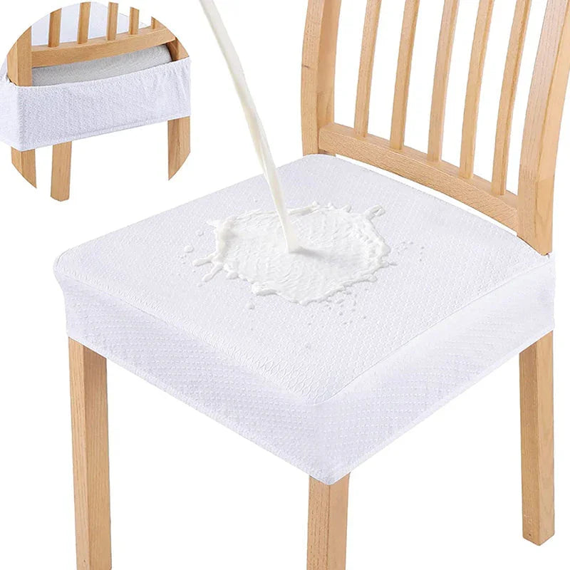 Waterproof white chair seat cover protecting dining chair from liquid spills, clarioy homeware