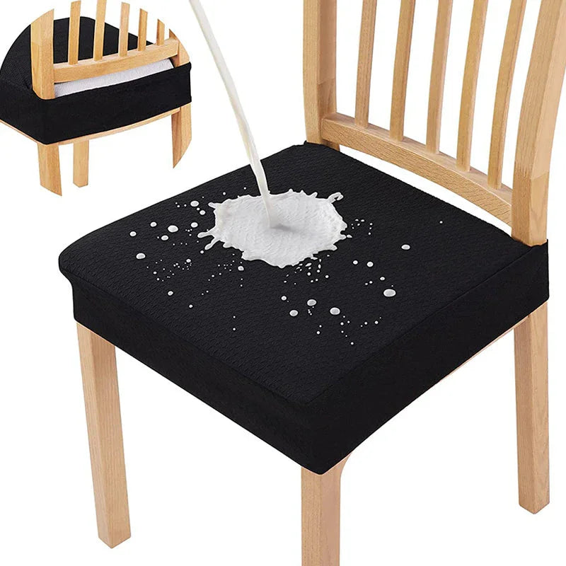 Waterproof black chair cover on wooden chair repels liquid spill, clarioy homeware product