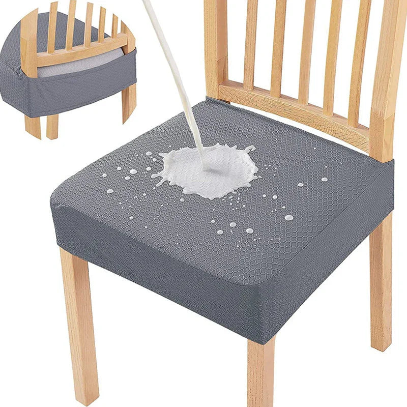 Waterproof chair cover in grey protects wooden chair from spills, homeware by clarioy