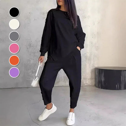 🥳2026 HOT SALE💞50K+ SOLD!✨Women Long-Sleeve Irregular Hem Sweatshirts & Pants Set