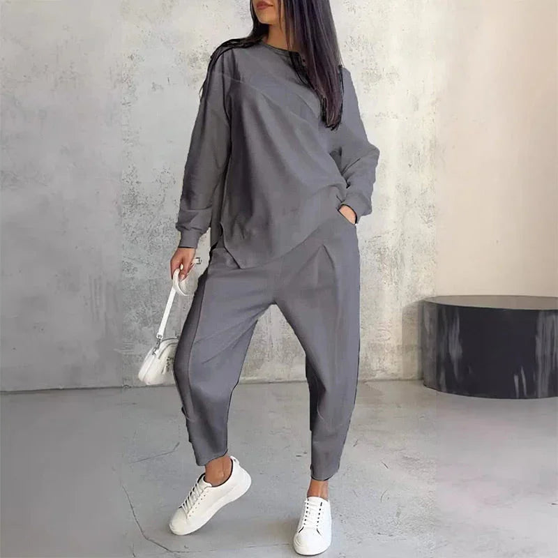 🥳2026 HOT SALE💞50K+ SOLD!✨Women Long-Sleeve Irregular Hem Sweatshirts & Pants Set
