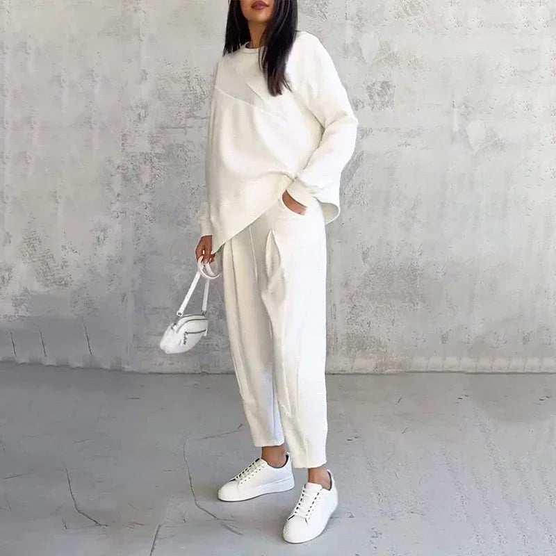 🥳2026 HOT SALE💞50K+ SOLD!✨Women Long-Sleeve Irregular Hem Sweatshirts & Pants Set