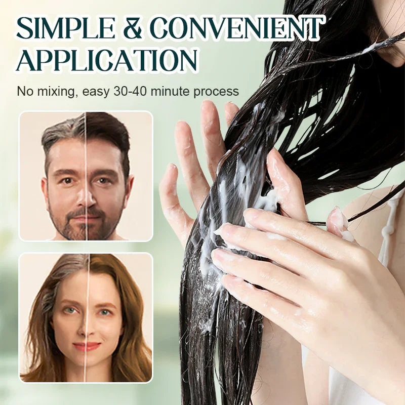 Hand applying hair treatment cream, before and after hair results, simple application, clarioy shop.