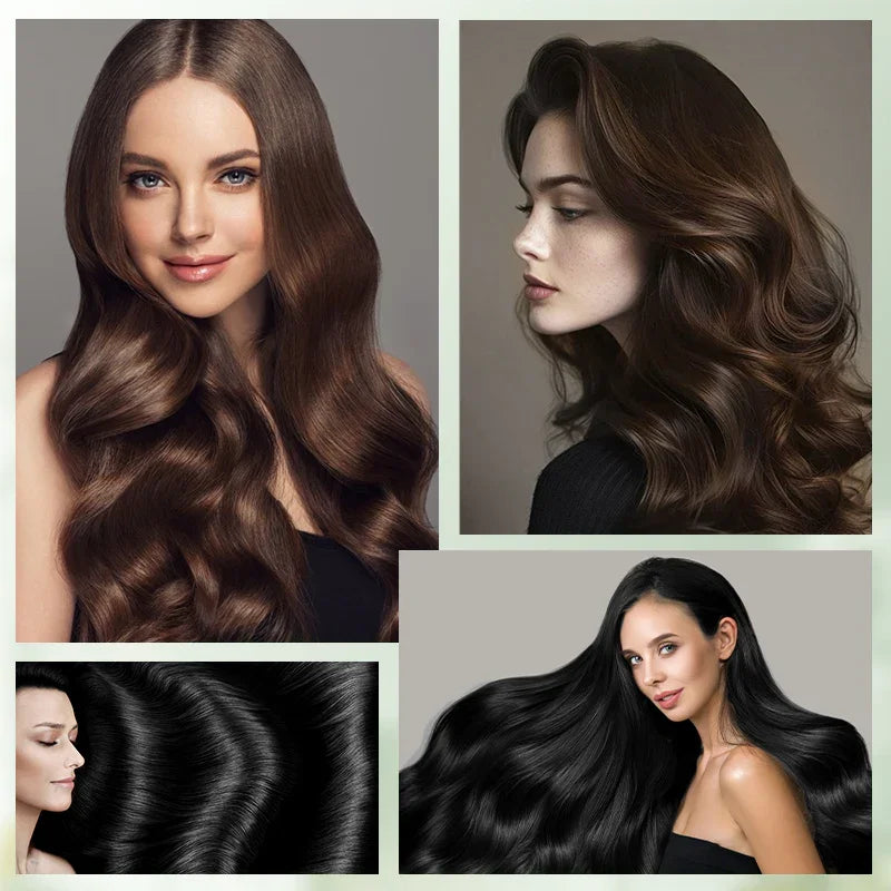 Collage of women with shiny, healthy long hair, featuring smooth and wavy brunette and black styles, ideal for showcasing beauty and personal care products on clarioy.