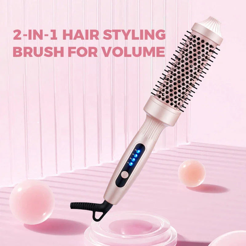 2-in-1 hair styling brush with LED display on pink background, clarioy home electronics