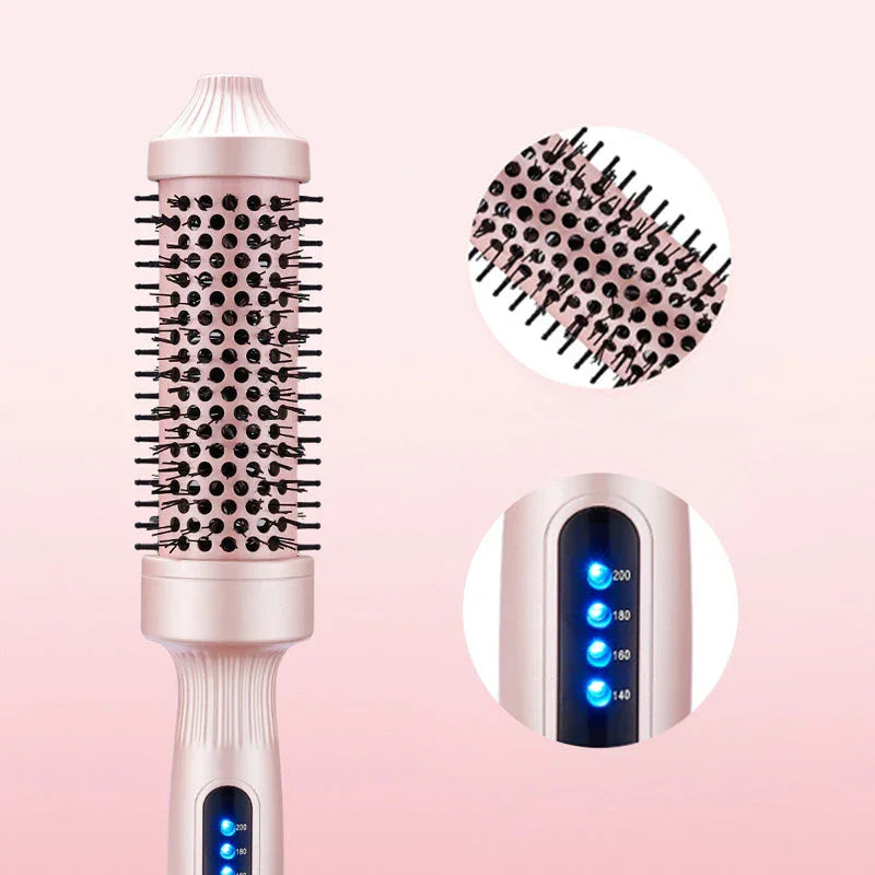 Rose gold heated hair brush with LED temperature display, premium home styling tool clarioy