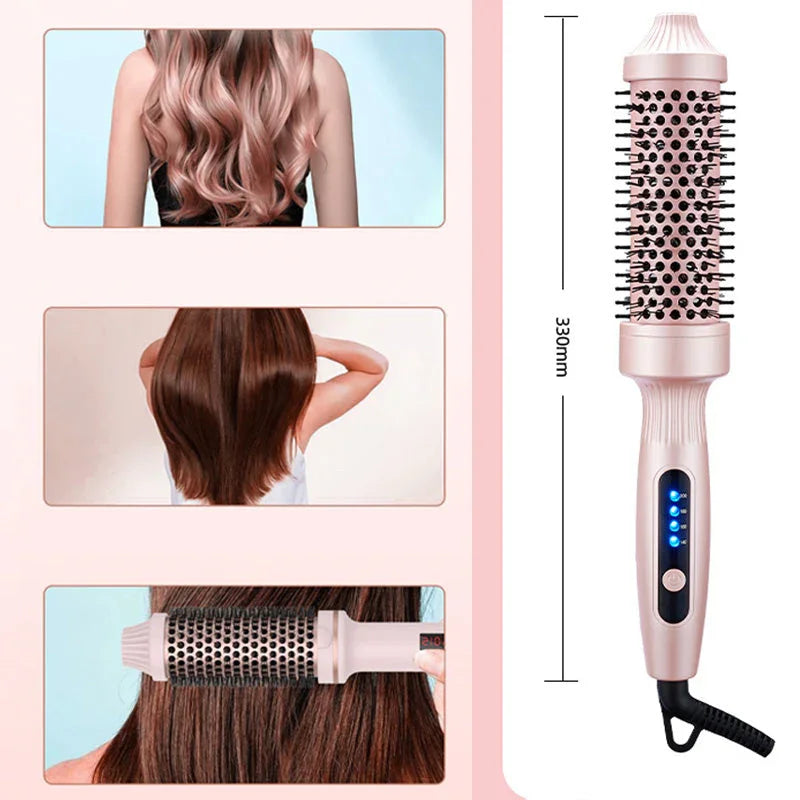 Pink electric hair straightening brush for smooth, styled hair, available at clarioy