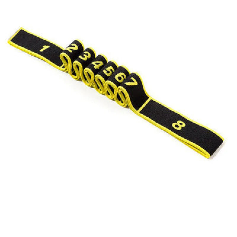 Black and yellow numbered resistance stretch band for fitness, clarioy home gym accessory