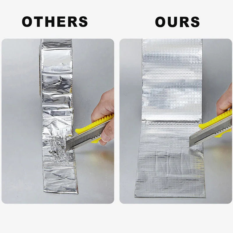 Comparison of two aluminum repair tapes cut with utility knives, highlighting clarioy premium homeware quality.