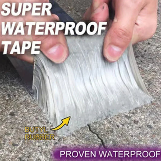 Hands applying super waterproof butyl rubber tape to cracked concrete surface, clarioy auto tools.