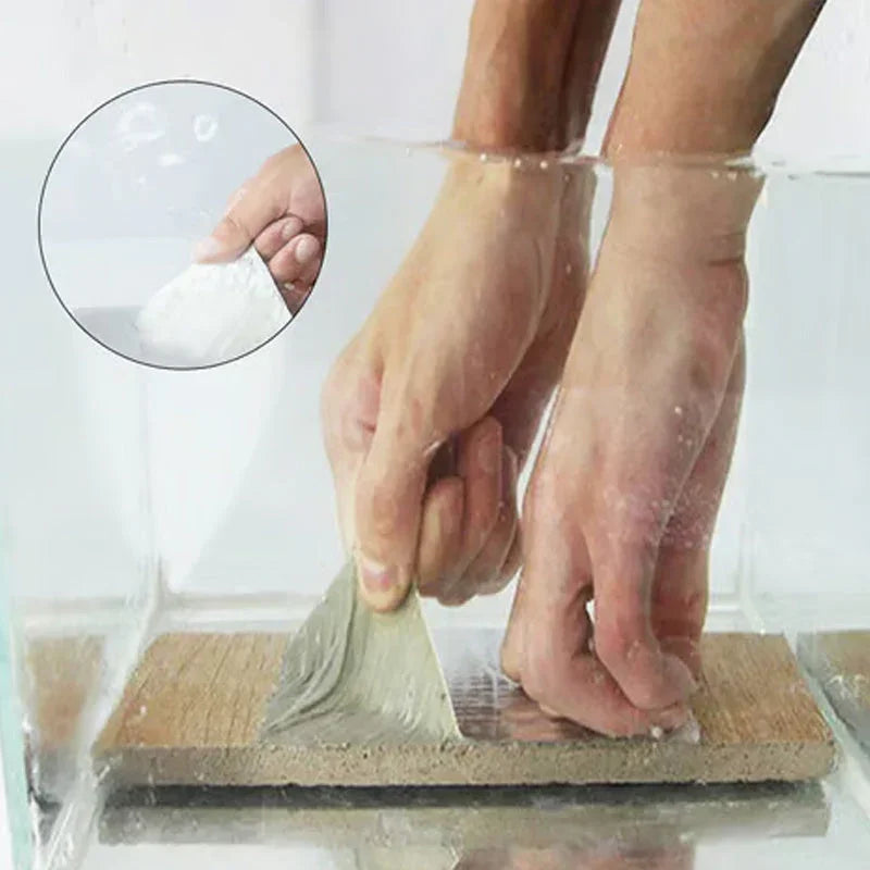 Hands applying waterproof adhesive tape to a submerged surface, demonstrating strong seal.