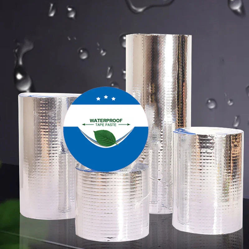 Clarioy waterproof silver tape rolls for auto and home repair, reflective surface, water drops in background