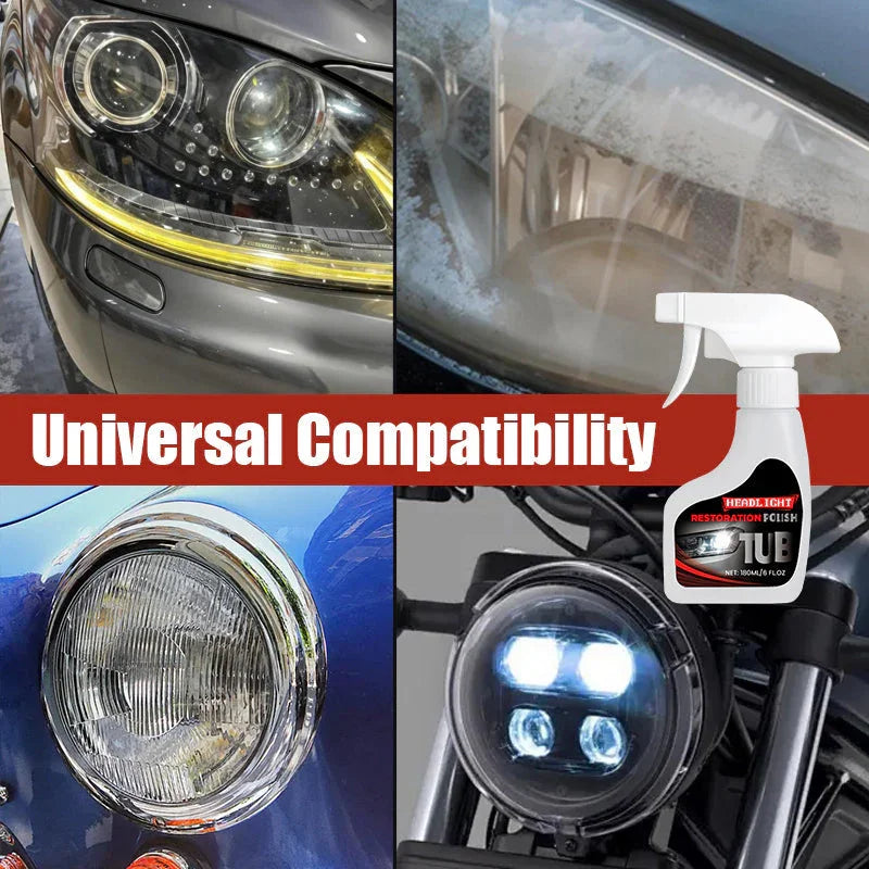 Headlight restoration spray for cars and motorcycles, universal compatibility, available at clarioy