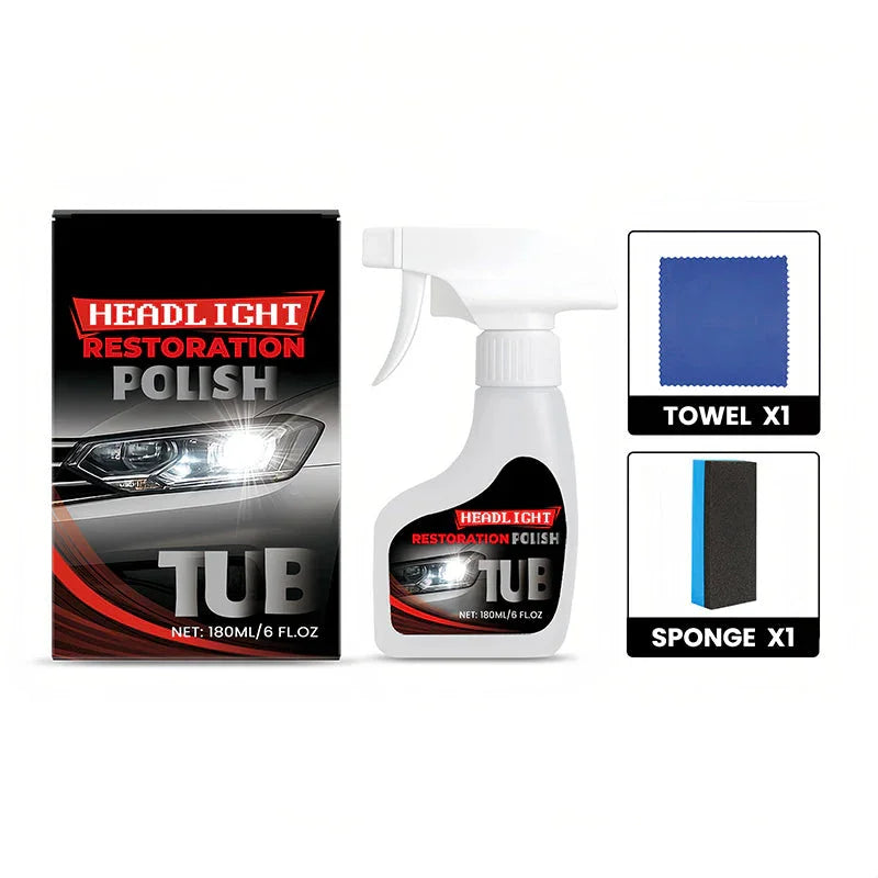 Clarioy headlight restoration polish kit with spray bottle, towel, and sponge for auto care