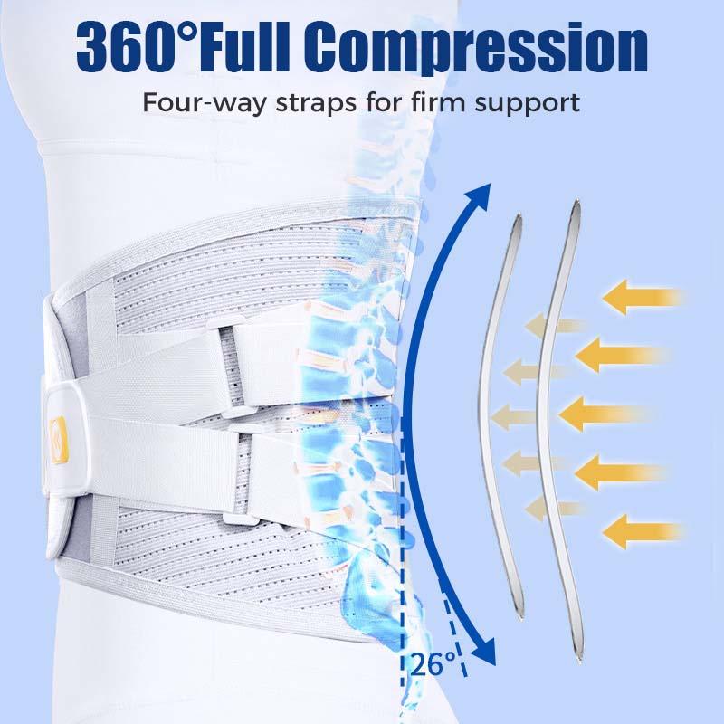 Back support belt with four-way compression straps for spine alignment, clarioy auto tools