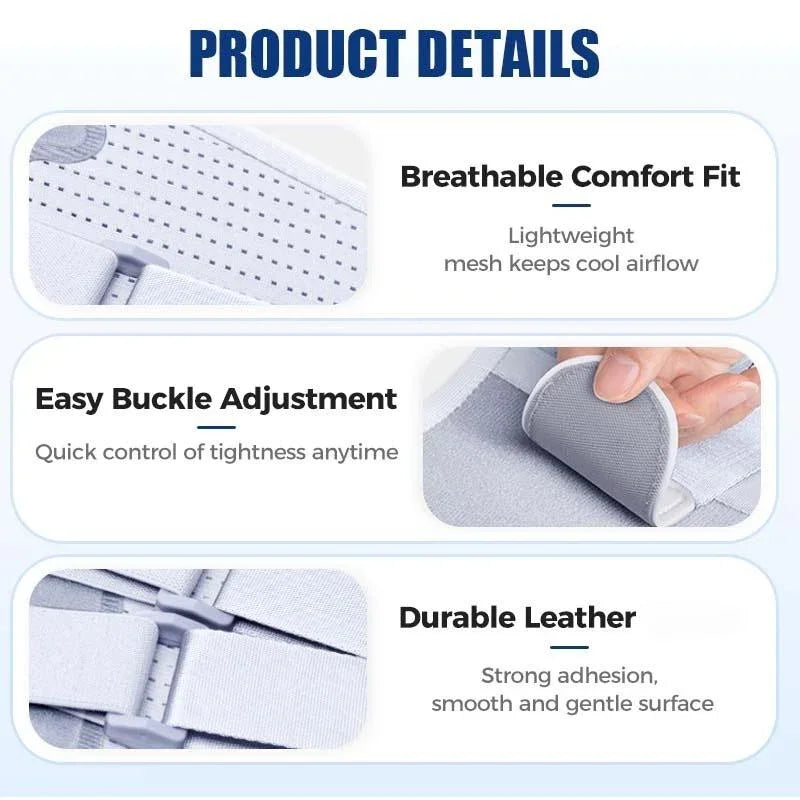 Clarioy product details for adjustable support with breathable mesh, easy buckle, durable leather.