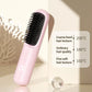 Pink hair straightening brush with temperature settings for different hair types, displayed on a beige surface in natural light, clarioy homeware electronics product